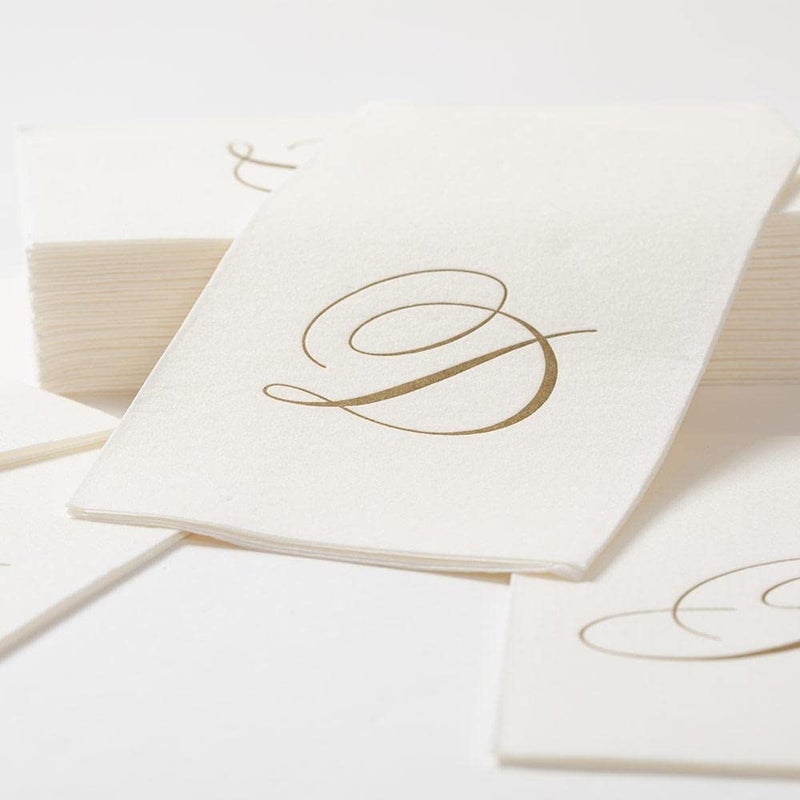 Caspari White Pearl & Gold Paper Linen Guest Towel Napkins in Letter H - Pack of 24 - Image 5